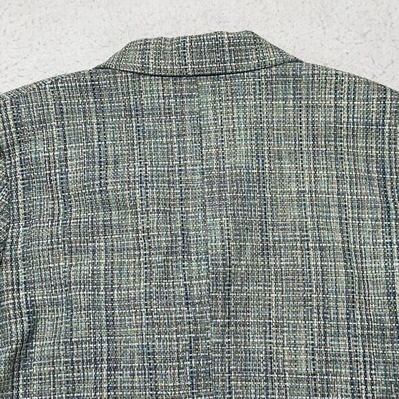 David N. Women's 8 Pure Silk Blazer Jacket Open Front Tweed Green Striped Coat - Picture 11 of 12